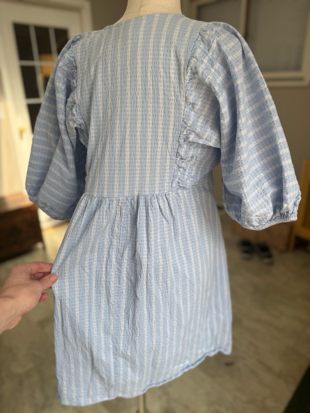 a new day Light Blue Textured V-Neck Mini Dress - Picture 3 of 8